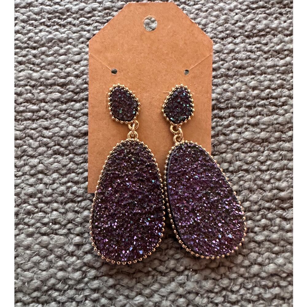 SugarFix by Baublebar Deep Purple and Gold Dangle Studded Earrings